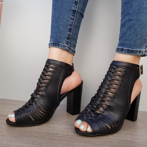 Black Open High Heel Spring Ankle Booties-E - Picture 6 of 7